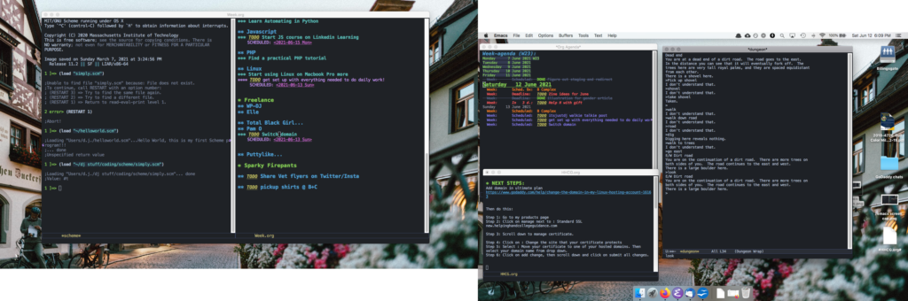 screen shot of Mac desktop showing Emacs buffers