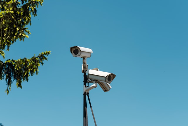 surveillance cameras on a pole